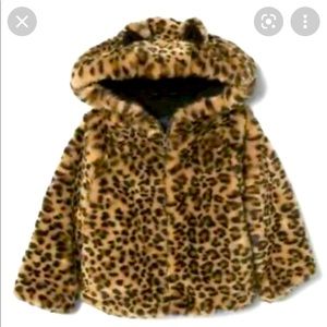 Leopard print faux fur coat